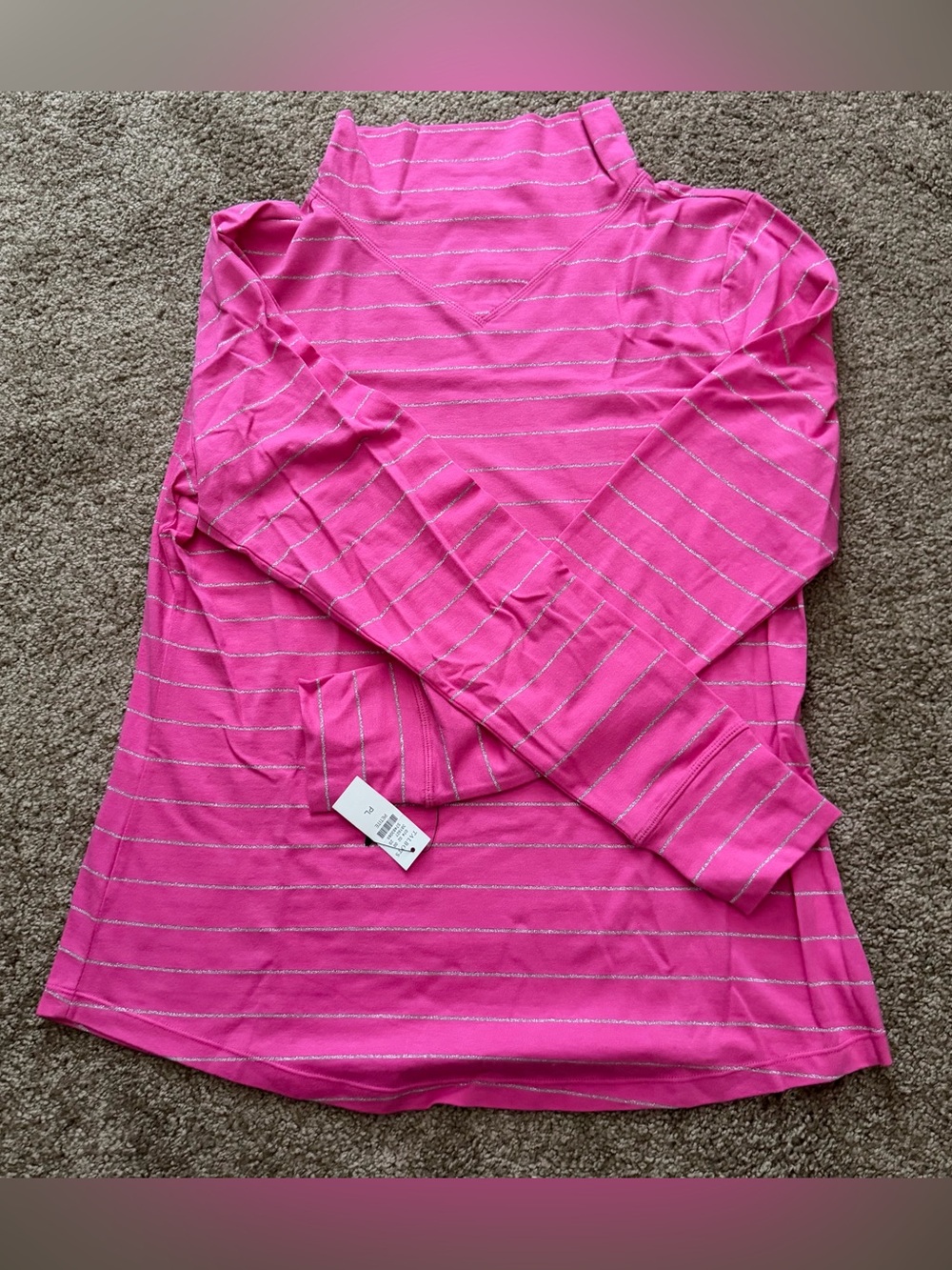 Talbot’s Women's Pink Stripe Long-Sleeve Turtleneck Top